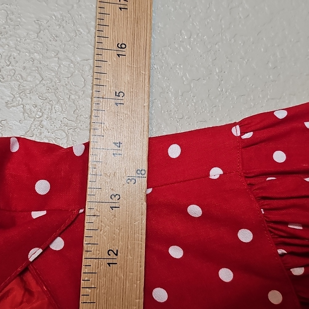 True Vintage 1980s Kamisato By Geary Roark Red Polka Dot Midi Dress Drop Waist M - Picture 14 of 15